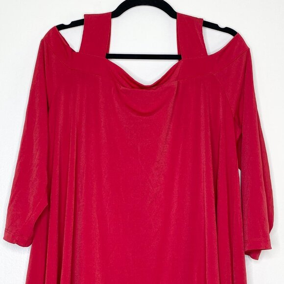 Chico's Size 3 Red Cold Shoulder Blouse Layered Flowy Tunic Top XL Evening Party - Picture 2 of 9